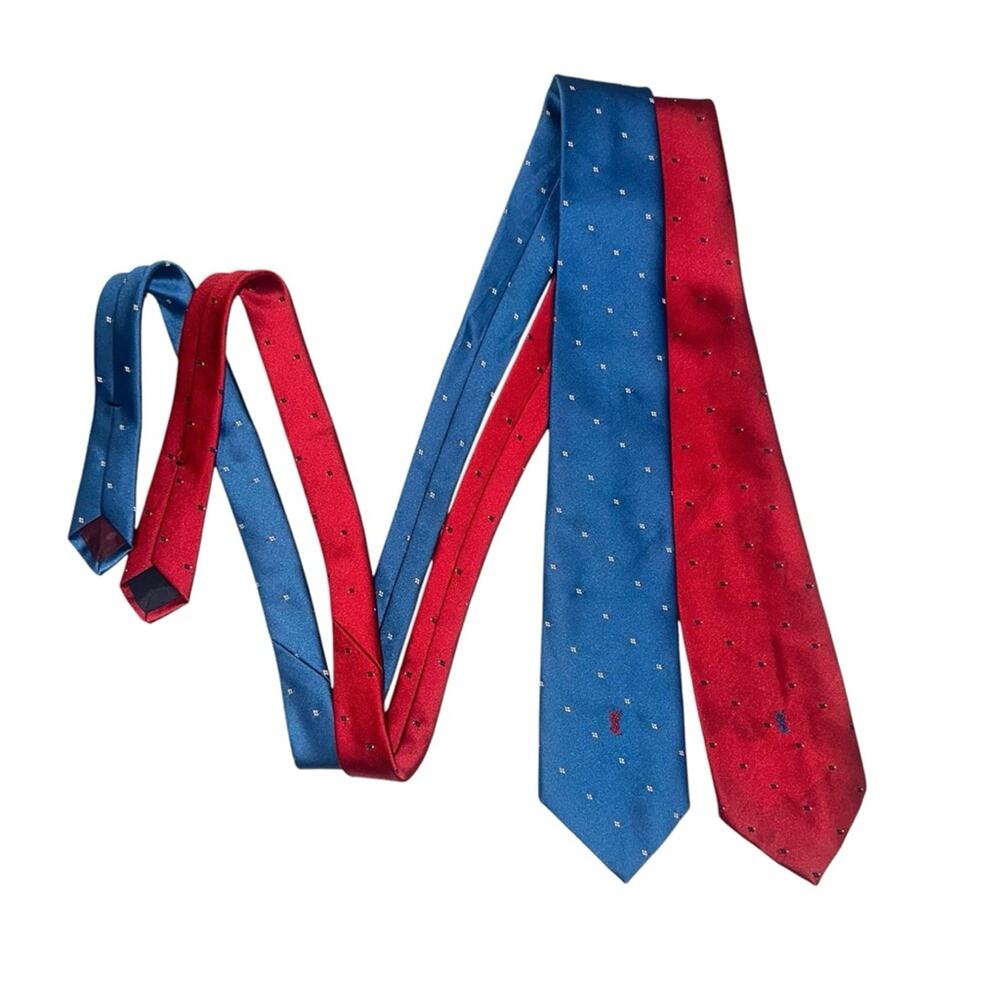 Saint Laurent Set Of 2 Ties Red and Blue Logo